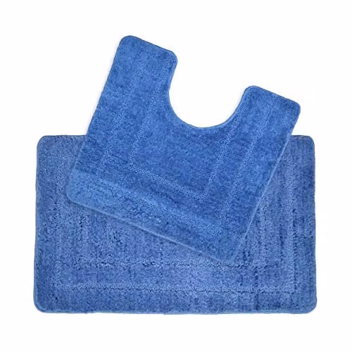 Allure Bath Fashions 2 Piece Non-Slip Microfibre Bath and Toilet Mat Set in Blue