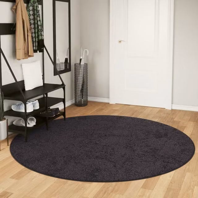 Berkfield Home Washable Round Anti Slip Rug in Anthracite and Black, Diameter: 100 cm
