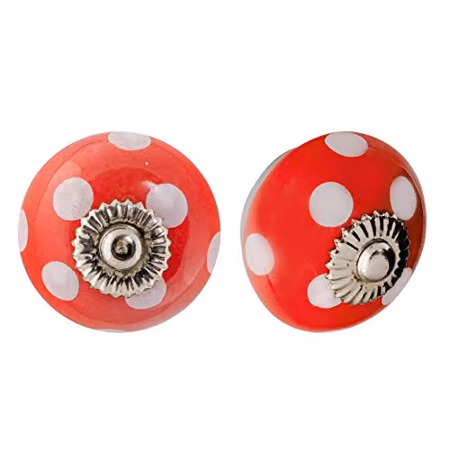 Nicola Spring Polished Ceramic Cabinet Knobs in Red and White, Pack of 24