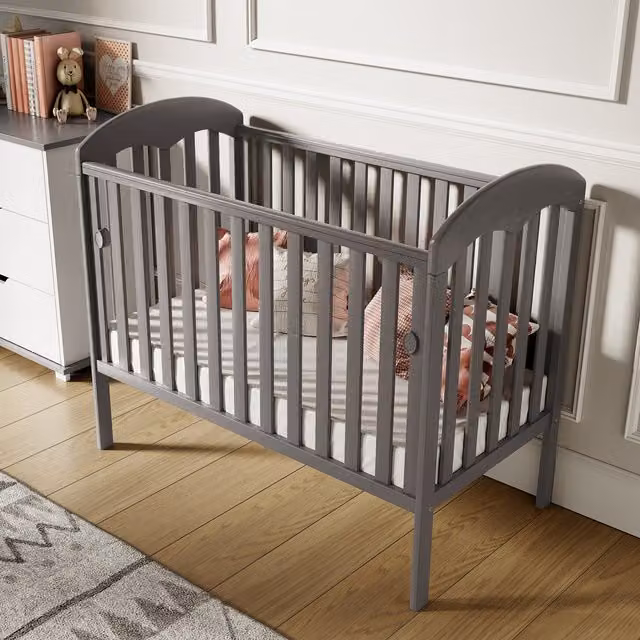 Viculii Ltd Lilibet Cot with Mattress in Grey, Solid Pine Wood, W/D/H: 120 x 60 x 60 cm