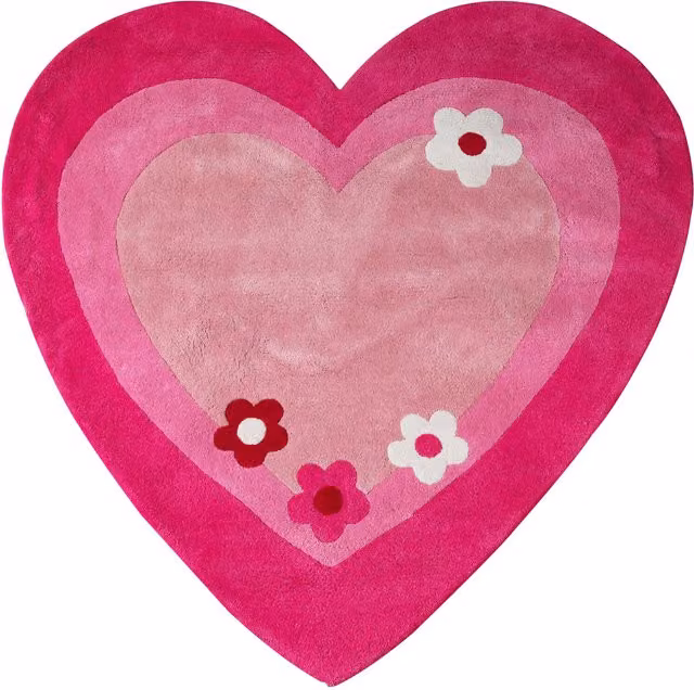 Orsina Kids Love Heart Hand Tufted Cotton Rug in Pink, Diameter: 100 cm, Height: 3 cm