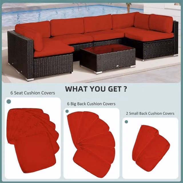 Outsunny Red Polyester Garden Rattan Sofa Cushion Cover, W: 190 cm x D: 100 cm