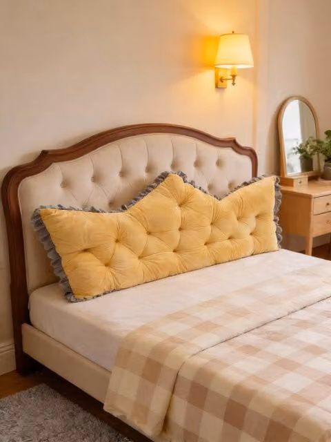 Living and Home Crown-Shaped Ruffled Bed Headboard Pillow in Yellow, Medium