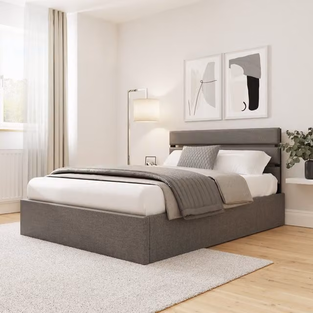 GFW Hudson Upholstered Ottoman Bed in Grey, 140 x 200 cm
