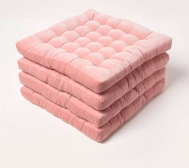 Homescapes 4 Pack Luxury Cotton Velvet Seat Pads in Pink, W/D/H: 40 x 40 x 40 cm