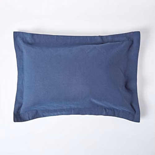 Homescapes Luxury Linen and Combed Cotton Oxford Pillowcase, Blue, W/D/H: 48 x 48 x 48 cm
