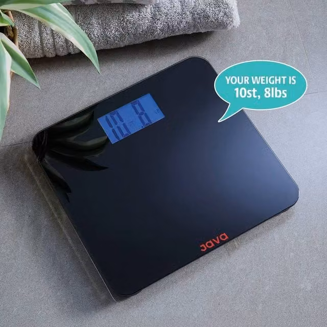 JAVA Wellness Talking Digital Bathroom Scales with Glass Platform in Black