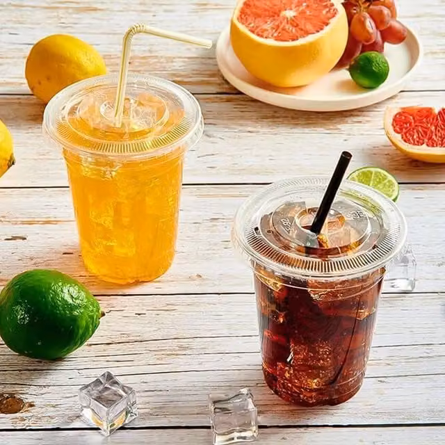 ECONX Transparent Plastic Smoothie Cups with Flat Lids, 2.2kg