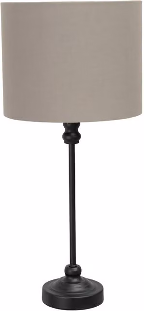 ValueLights Maggie Black Table Lamp with Grey Fabric Cylinder Shade
