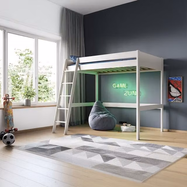Noomi Tera Solid Wood Small Double High Sleeper Bed in White, W/D/H: 120 x 200 x 148 cm