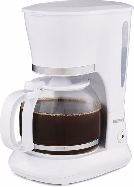 Geepas Filter Coffee Machine with Glass Jug and Auto Shut-Off, 1.5 l, White