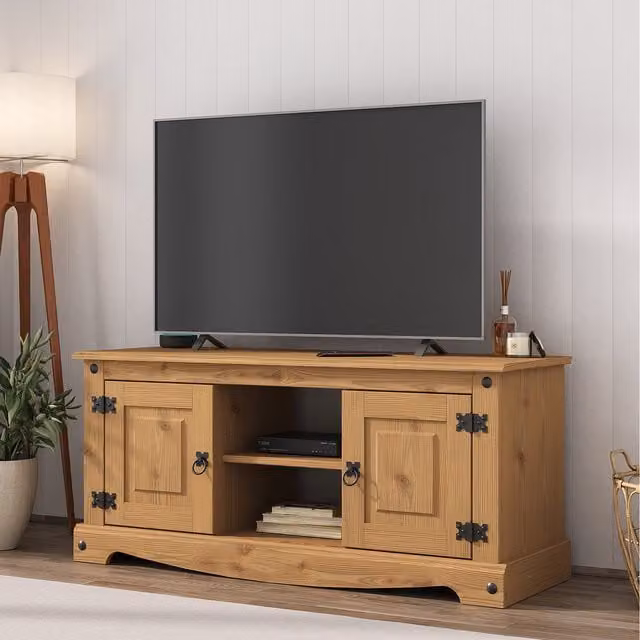 Mews Corona 2 Door Rustic Waxed Pine TV Stand in Brown