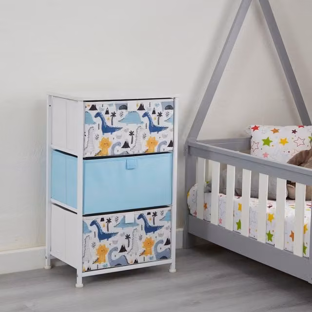 Liberty House Toys Dinosaur 3 Drawer Storage Chest in Blue and White
