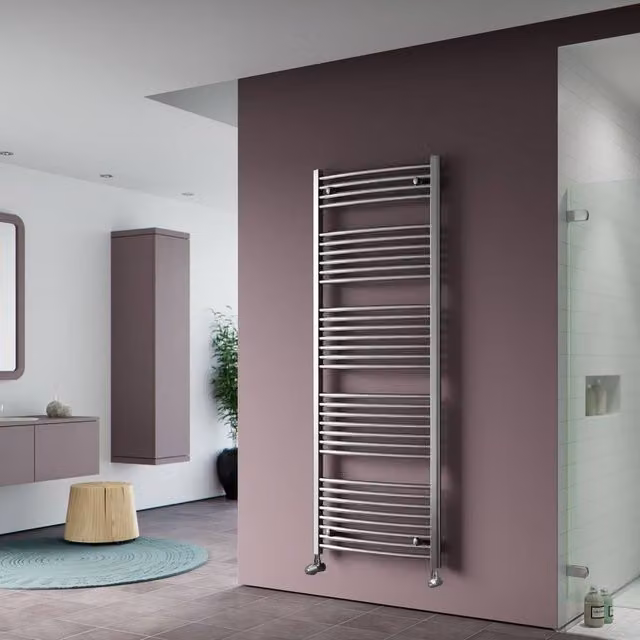 Bathroom Kingdom Chromo Curved Wall Mounted Heated Towel Rail in Silver, H 163.6 cm x W 60 cm