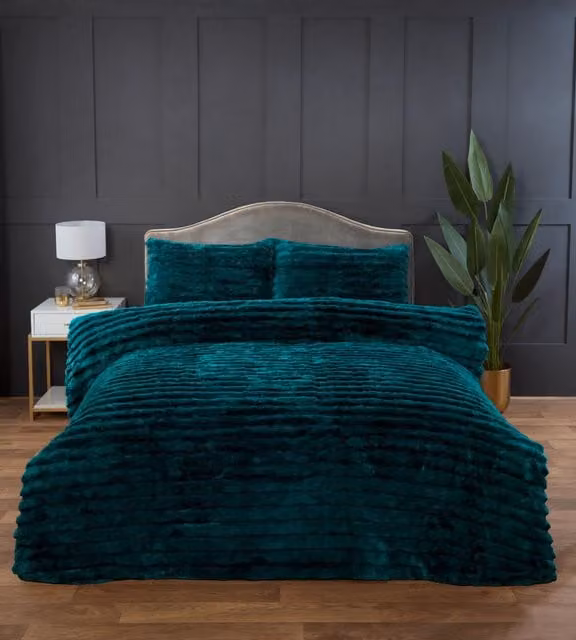 Rapport Home Chunky Ribbed Fur Polyester Soft and Cozy Duvet Cover Set with Pillowcase, Green, W: 140 cm, L: 200 cm