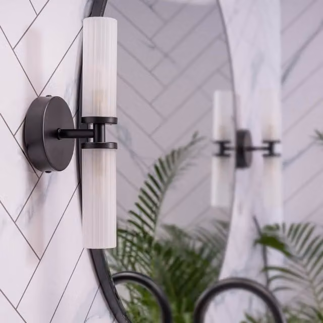 Canya Black 2 Way Up and Down LED Wall Light with Reeded Glass