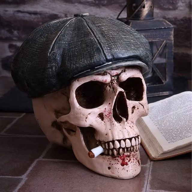 Nemesis Now The Boss Skull with Flat Cap Ornament in Grey, Red and White, Height: 18.5 cm