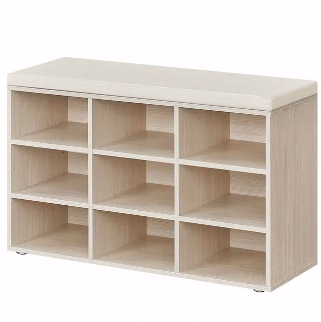 VASAGLE Industrial Shoe Storage Bench with Beige Fabric Cushion in Brown