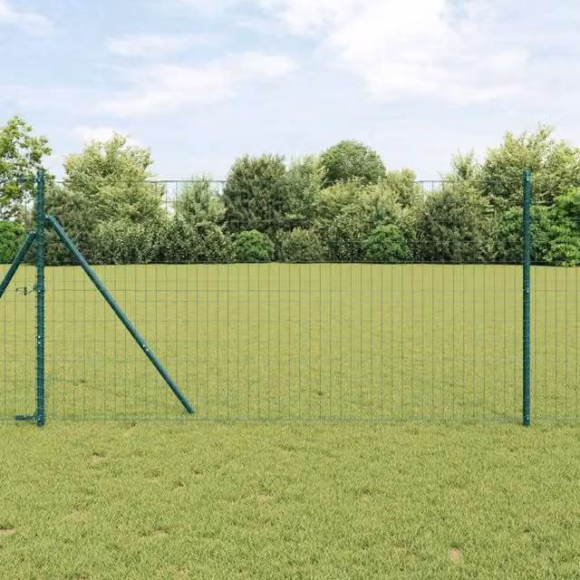 Berkfield Home Euro Fence with 13 Posts, Galvanised Steel, Green and Silver, H: 120 cm, W: 25 m