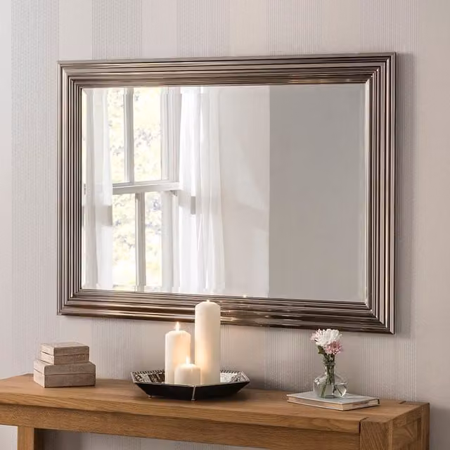 Yearn Modern Rectangular Silver Metal and Glass Wall Mirror W/H: 130 x 76 cm