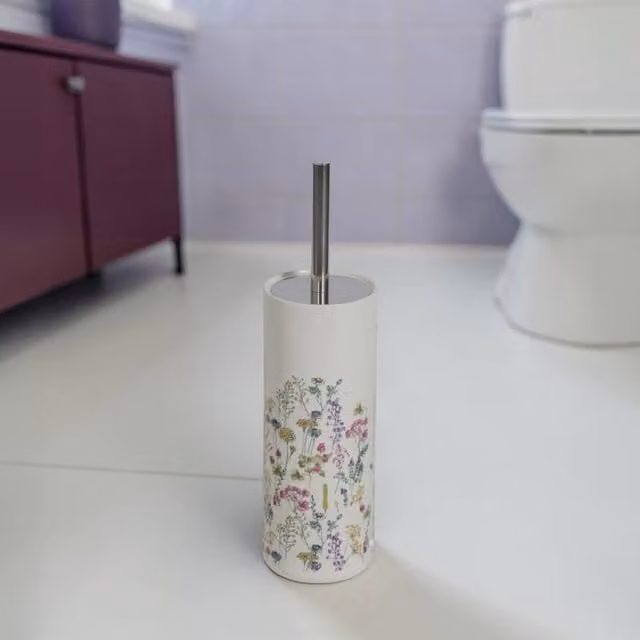 Showerdrape Meadow Wild Flowers Floral Ceramic Freestanding Toilet Brush in White