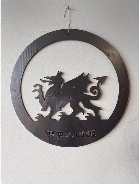 Poppyforge Welsh Dragon Metal Wall Art, Black, W: 49.5 cm, H: 49.5 cm