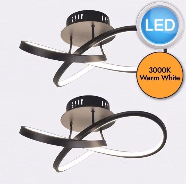 First Choice Lighting Set of 2 Modern Black LED Ring Ceiling Lights