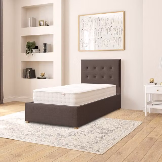 Aspire Presley Fabric Ottoman Storage Bed in Charcoal Saxon Twill, W/D/H: 90 x 190 cm