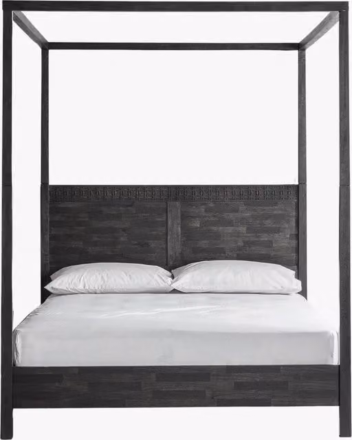 Perch & Parrow Classic Solid Wood Four Poster Canopy Bed in Anthracite, W/D/H: 180 x 200 cm
