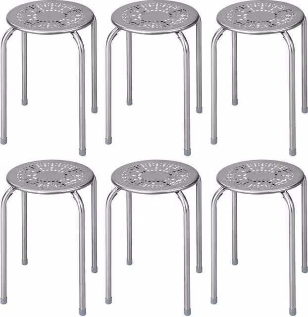 Costway Set of 6 Grey Metal Stacking Bar Stools with X-shape Connection