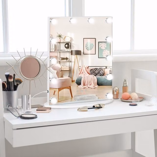 HOMCOM Hollywood Tabletop Vanity LED Mirror with Dimmable Light and USB Port, White