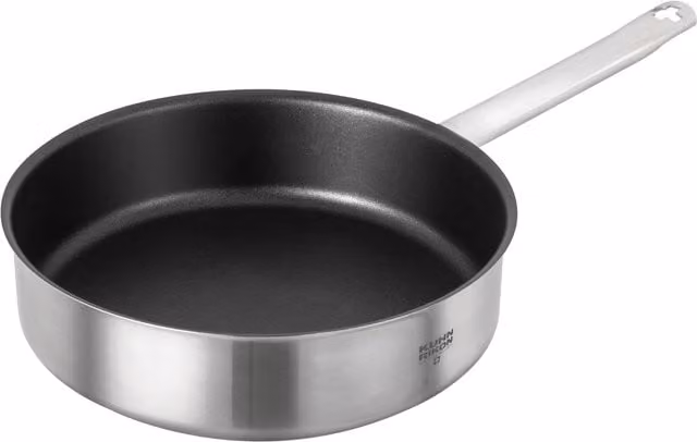 Kuhn Rikon Montreux Swiss Made Non-Stick High-Walled Frying Pan, 28cm, Brushed Stainless Steel, Silver