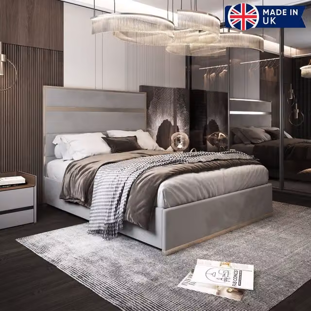 KDMD Comfyzone Upholstered Soft Velvet Metal Designer Bed Frame in Grey, W/D/H: 140 x 200 x 137 cm