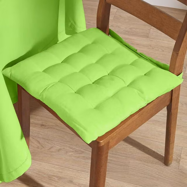Homescapes Green Cotton Square Seat Pad with Tie Cords