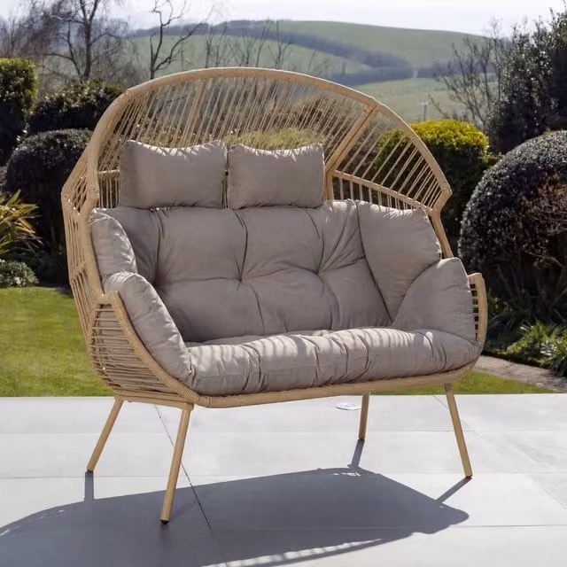 Artemis Home Cocona 2 Seat Standing Egg Chair in Brown Polyrattan with Fabric Cushions