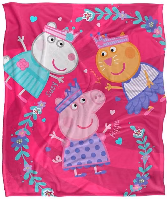 Hasbro Peppa Pig Kids Silky Touch Fleece Blanket in White, W: 152 cm, D: 127 cm