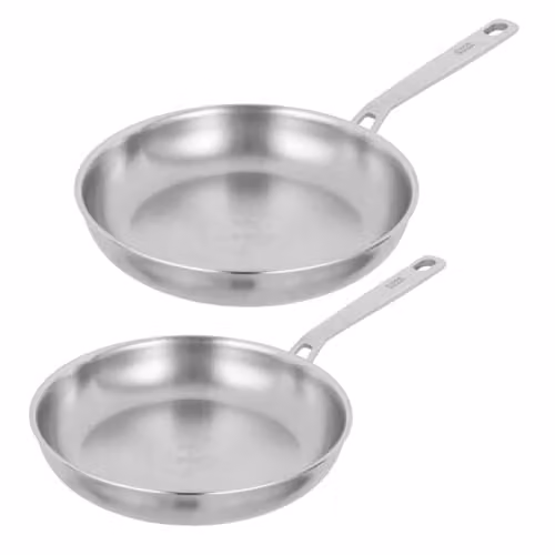 Kuhn Rikon Culinary Fiveply Uncoated Stainless Steel and Aluminium Frying Pan Set, Silver, Diameter: 24 cm and 28 cm