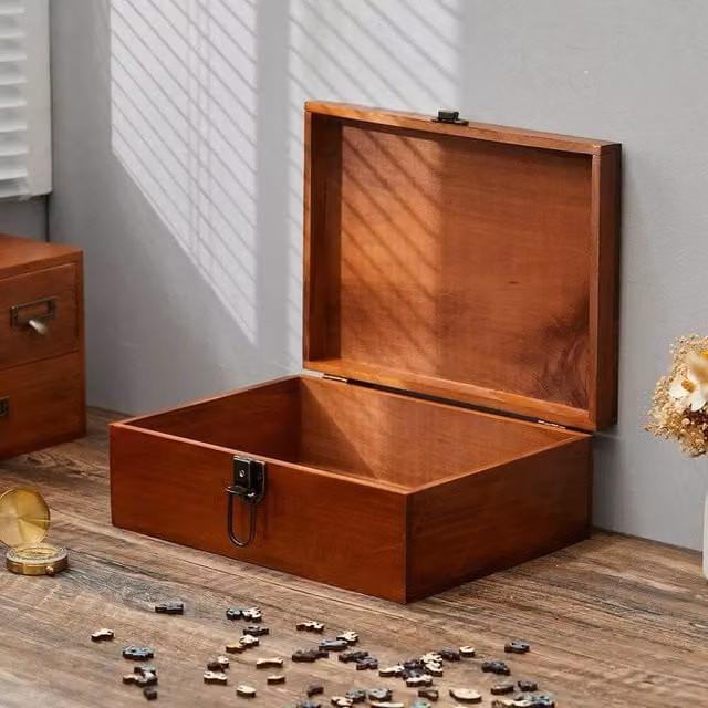 FORGEVIO Vintage Solid Wood Storage Box with Lid, Brown, W: 32.5 cm, D: 24.3 cm, H: 11.5 cm