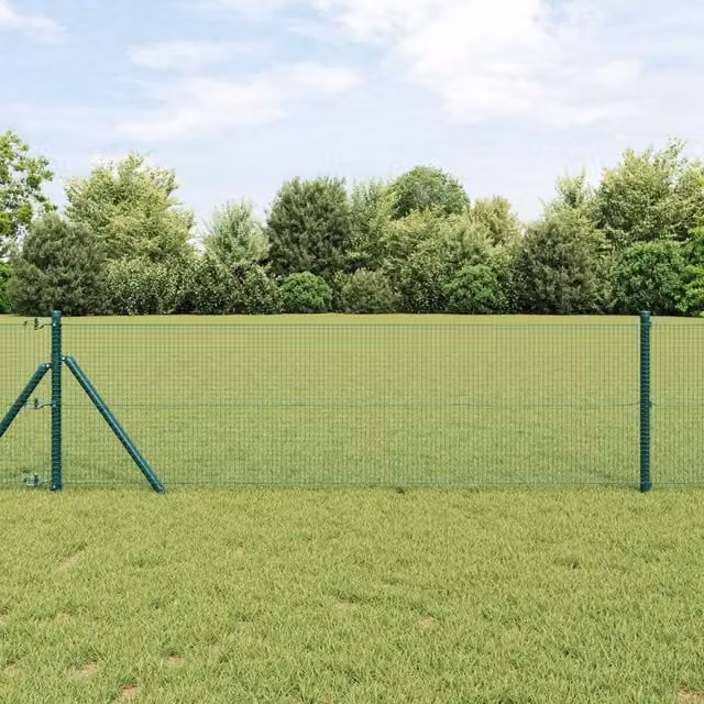 Berkfield Home Green PVC-Coated Steel Single-Bar Welded Wire Fence, H: 0.8 m x W: 10 m