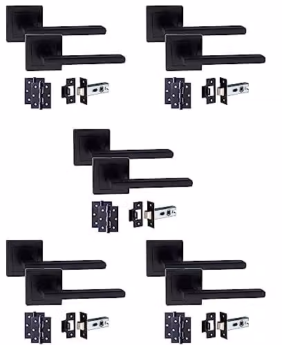 Golden Grace Leon Straight Door Handle Latch Pack in Matt Black, 5 Sets
