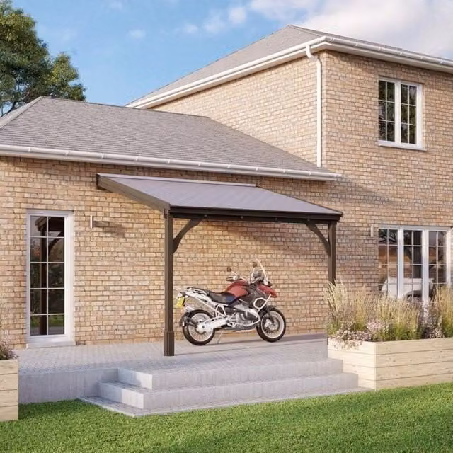 Rutland County Garden Furniture Ltd Rustic Brown Wood Carport with Bitumen Shingle Roof, W: 434 cm, L: 250 cm, H: 270 cm