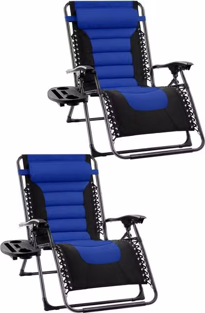 Groundlevel Luxury Gravity Garden Sun Lounger Relaxer Chair in Blue with UV-Resistant Polyester and Powder-Coated Steel Frame