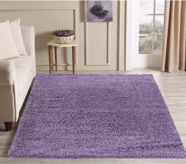 Desire Rugs Plain Fluffy Shaggy Area Rug in Purple, W: 200 cm, L: 290 cm
