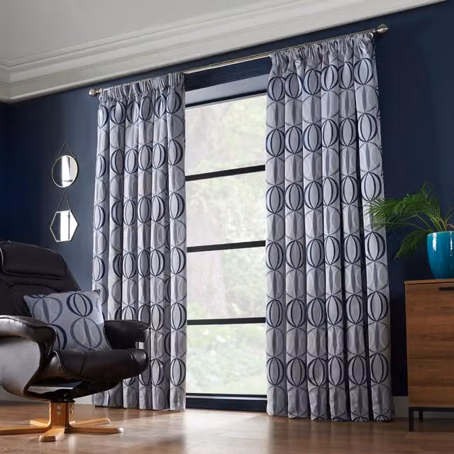 Livinluxury Ome Pencil Pleat Taped Top Curtains in Blue, Height: 274 cm, Width: 228 cm