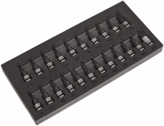 Loops 22pc TRX Star, Hex Key and Spline Socket Bit Set, 3/8 inch Square Drive, Chrome Vanadium Steel, Black and Multicolour