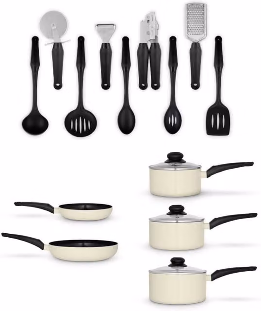 Swan 14 Piece Red and White Ceramic Pan and Tool Set