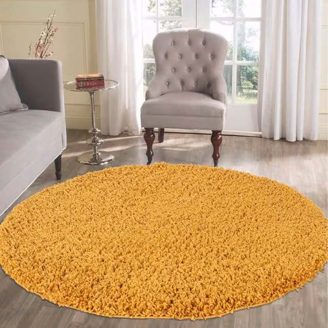 Desire Rugs Plain Gold Shaggy Square Area Rug for Living Room or Bedroom, W/D/H: 120 x 120 x 4.5 cm