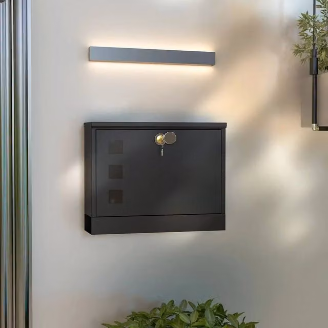 EONLION Wall Mounted Steel Letter Box in Black, H 36.5 x W 29.0 x D 11.5 cm
