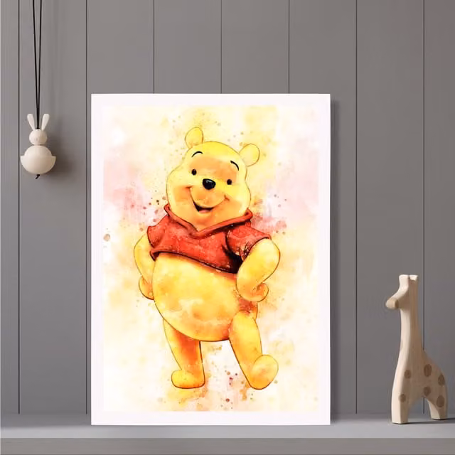 ARTZE Winnie the Pooh Watercolour Art Print with White Frame, Yellow, A3