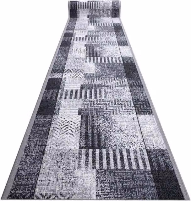 RugsX Essenza Anti-Slip Grey Patchwork Runner, W/D/H: 80 x 180 cm
